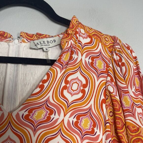 HALE BOB Draped Midi Dress Size Medium Orange Geometric Retro Colorful Fun - Picture 4 of 11